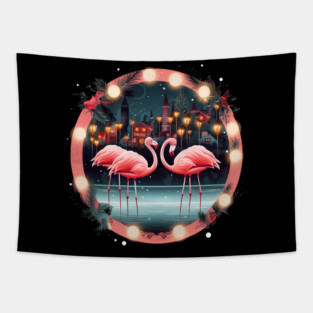 Flamingo Flock Sunset, Love Flamingos Tapestry