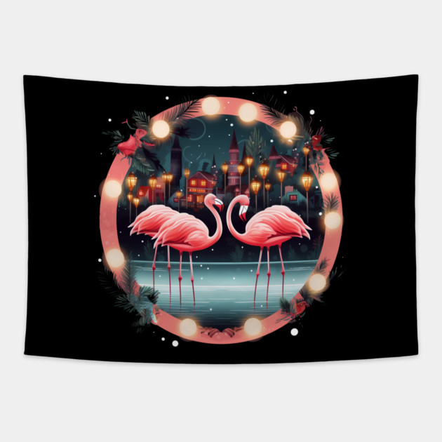 Flamingo Flock Sunset, Love Flamingos Tapestry by logiamerch