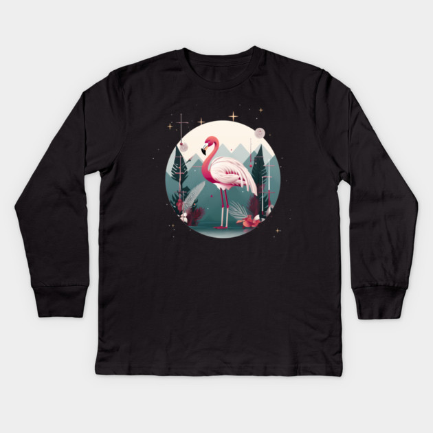 Flamingo Flock Sunset, Love Flamingos Kids Long Sleeve T-Shirt by logiamerch