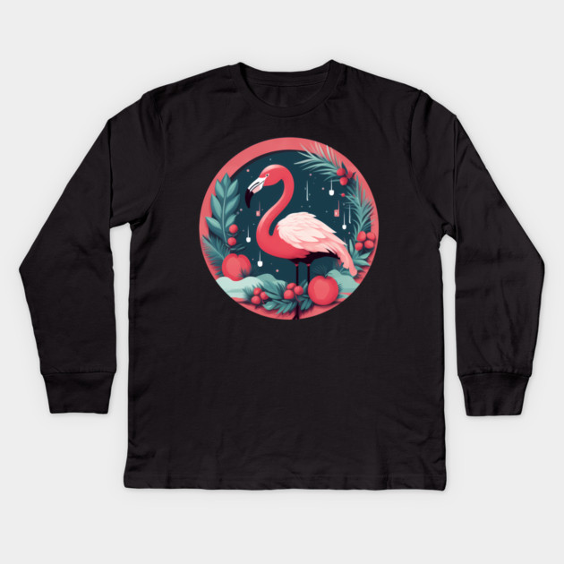 Flamingo Flock Sunset, Love Flamingos Kids Long Sleeve T-Shirt by logiamerch