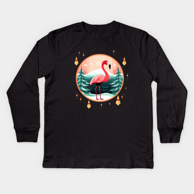 Flamingo Flock Sunset, Love Flamingos Kids Long Sleeve T-Shirt by logiamerch