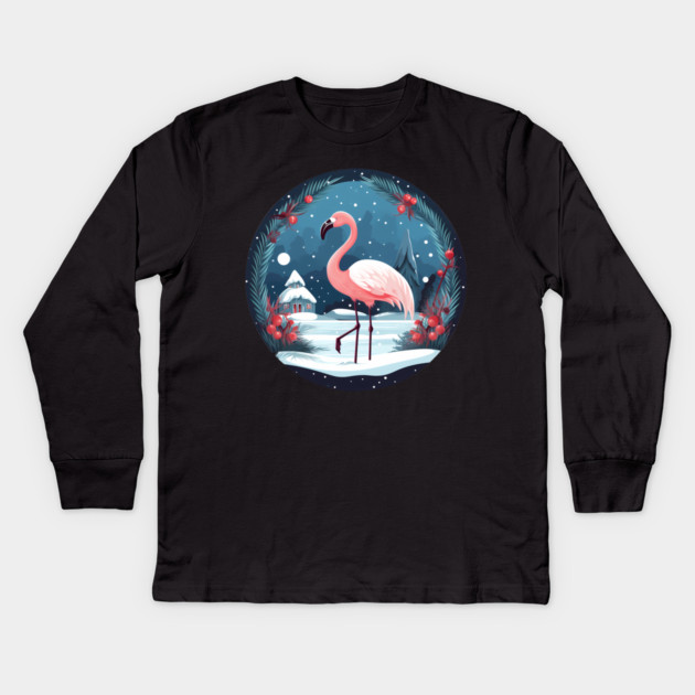 Flamingo Flock Sunset, Love Flamingos Kids Long Sleeve T-Shirt by logiamerch
