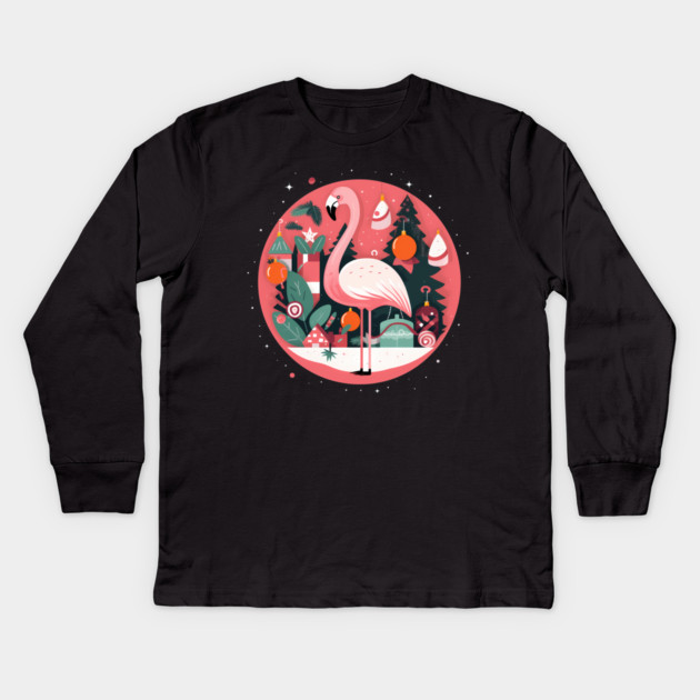 Flamingo Flock Sunset, Love Flamingos Kids Long Sleeve T-Shirt by logiamerch