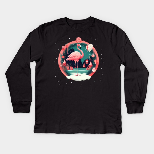 Flamingo Flock Sunset, Love Flamingos Kids Long Sleeve T-Shirt by logiamerch