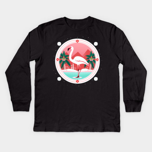 Flamingo Flock Sunset, Love Flamingos Kids Long Sleeve T-Shirt by logiamerch