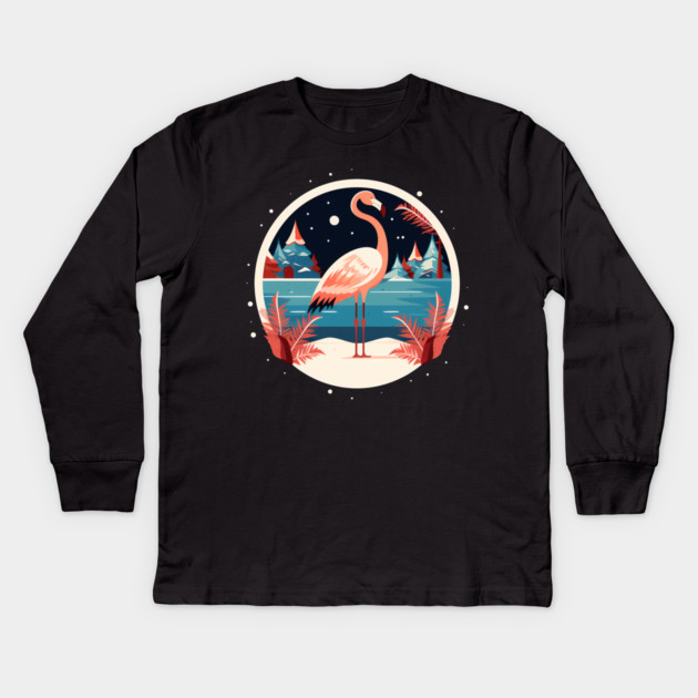 Flamingo Flock Sunset, Love Flamingos Kids Long Sleeve T-Shirt by logiamerch
