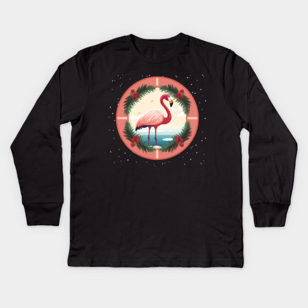 Flamingo Flock Sunset, Love Flamingos Kids Long Sleeve T-Shirt by logiamerch