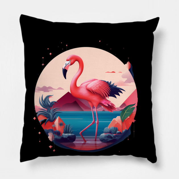 Flamingo Flock Sunset, Love Flamingos Pillow by logiamerch