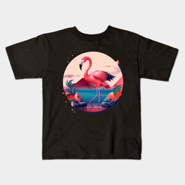 Flamingo Flock Sunset, Love Flamingos Kids T-Shirt by logiamerch