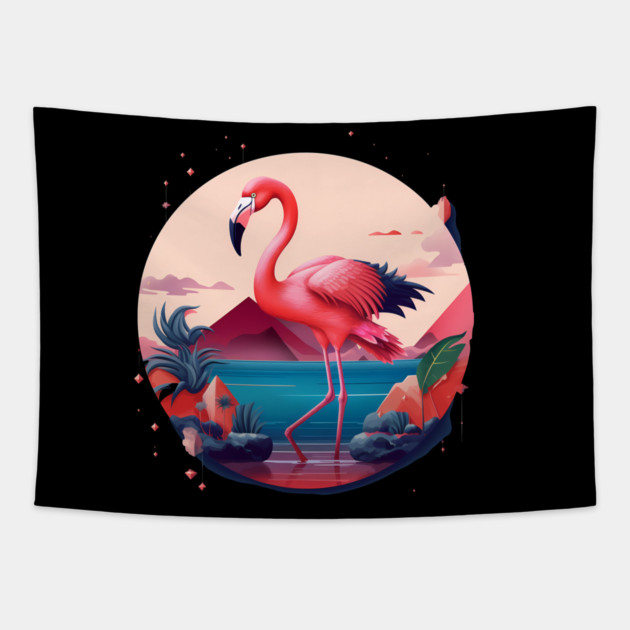 Flamingo Flock Sunset, Love Flamingos Tapestry by logiamerch