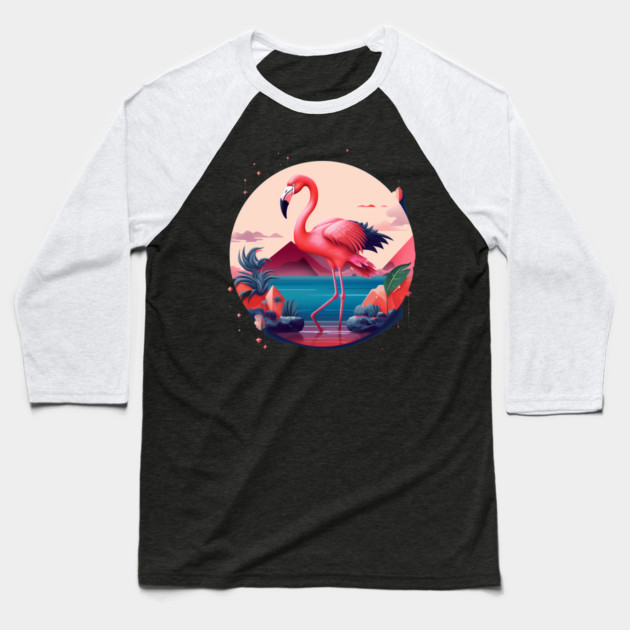 Flamingo Flock Sunset, Love Flamingos Baseball T-Shirt by logiamerch