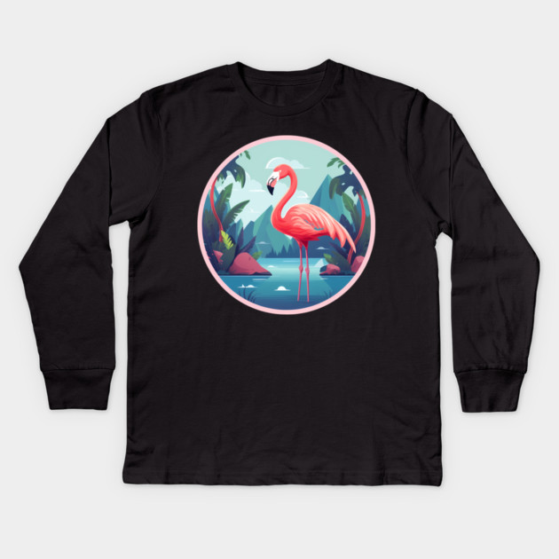 Flamingo Flock Sunset, Love Flamingos Kids Long Sleeve T-Shirt by logiamerch
