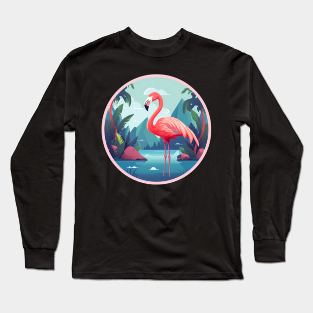 Flamingo Flock Sunset, Love Flamingos Long Sleeve T-Shirt by logiamerch