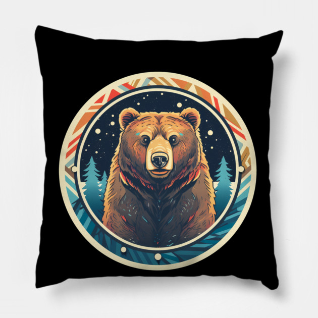 Grizzly Bear in Ornmament , Love Bears Pillow by logiamerch