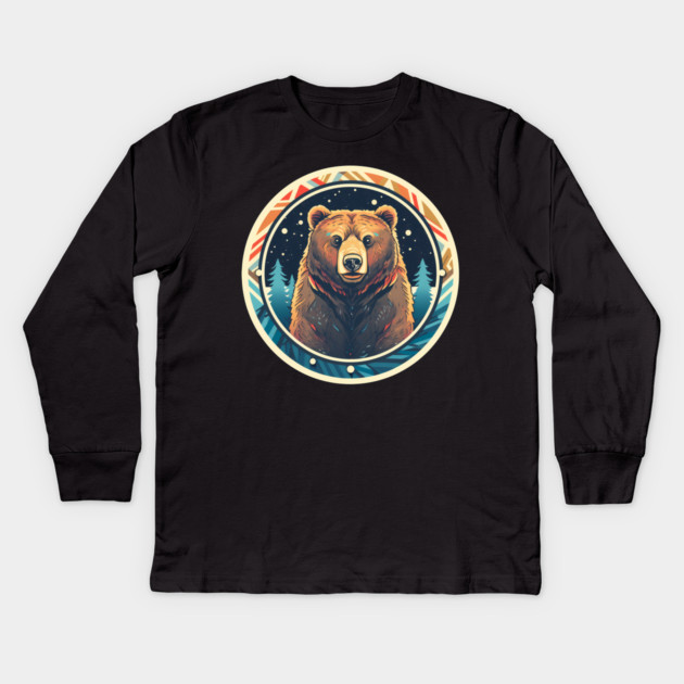 Grizzly Bear in Ornmament , Love Bears Kids Long Sleeve T-Shirt by logiamerch