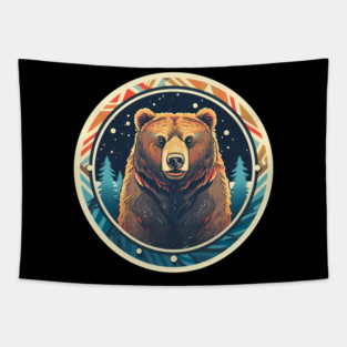 Grizzly Bear in Ornmament , Love Bears Tapestry