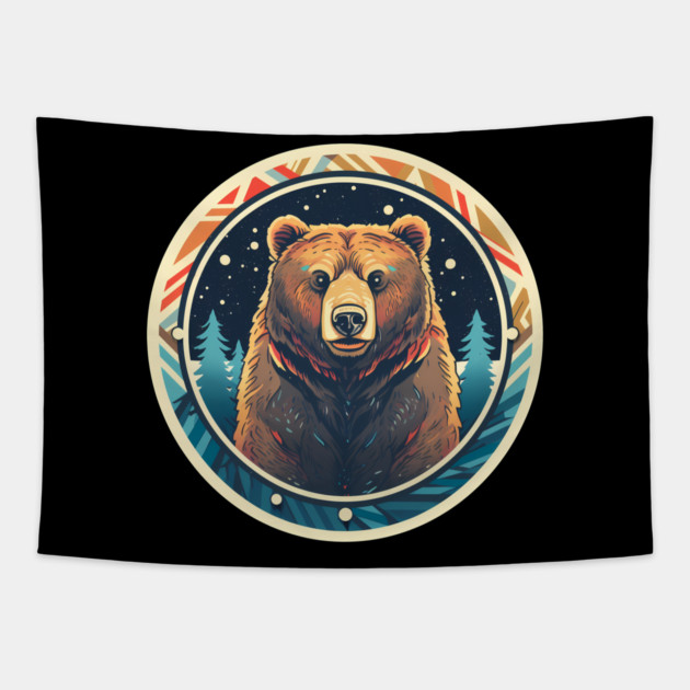 Grizzly Bear in Ornmament , Love Bears Tapestry by logiamerch