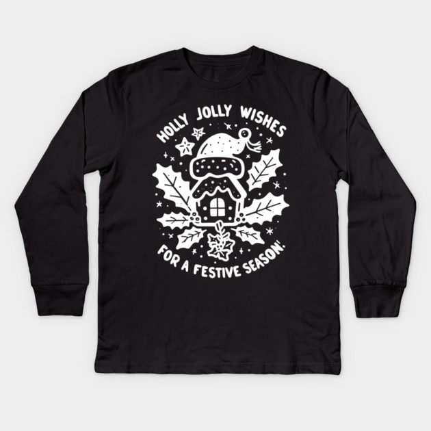 Holly Jolly Wishes for a Festive Season Kids Long Sleeve T-Shirt by Frank Ring
