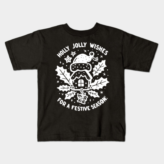 Holly Jolly Wishes for a Festive Season Kids T-Shirt by Frank Ring