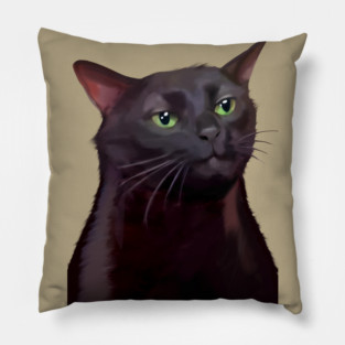 Black cat zoning out meme Pillow