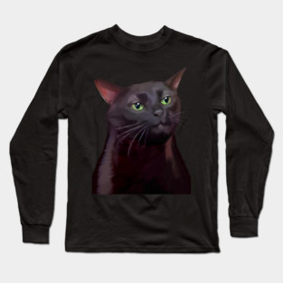 Black cat zoning out meme Long Sleeve T-Shirt