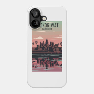 A Vintage Travel Art of Angkor Wat - Cambodia Phone Case