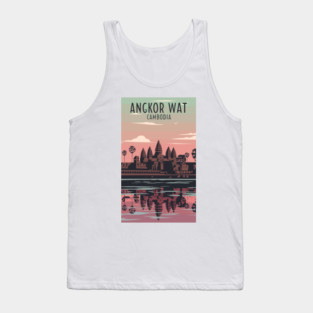 A Vintage Travel Art of Angkor Wat - Cambodia Tank Top