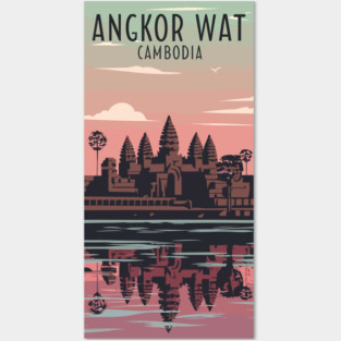 A Vintage Travel Art of Angkor Wat - Cambodia Posters and Art