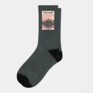 A Vintage Travel Art of Angkor Wat - Cambodia Socks