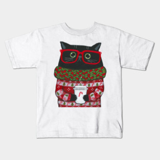 Christmas Coffee Cat Kids T-Shirt