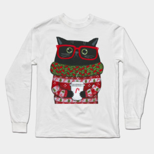 Christmas Coffee Cat Long Sleeve T-Shirt