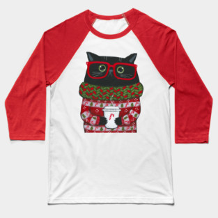 Christmas Coffee Cat Baseball T-Shirt