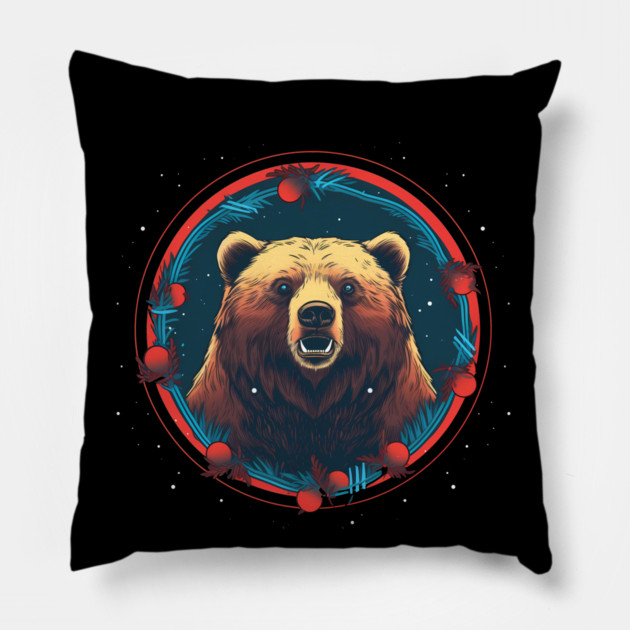 Grizzly Bear in Ornmament , Love Bears Pillow by logiamerch