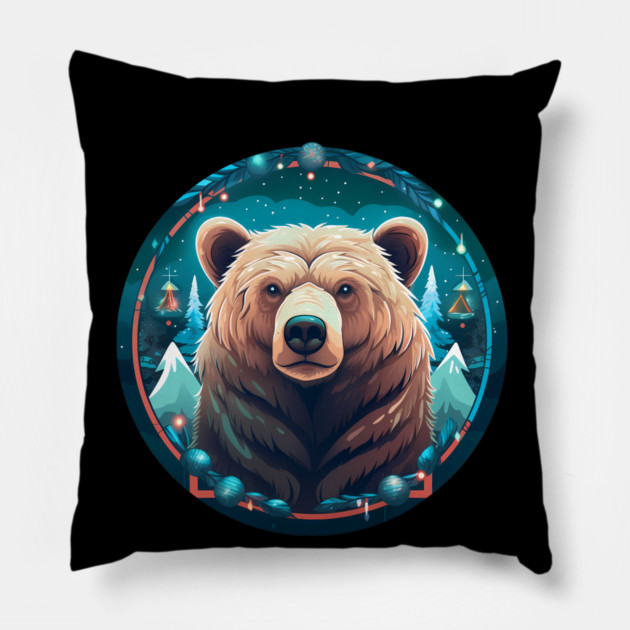 Grizzly Bear in Ornmament , Love Bears Pillow by logiamerch