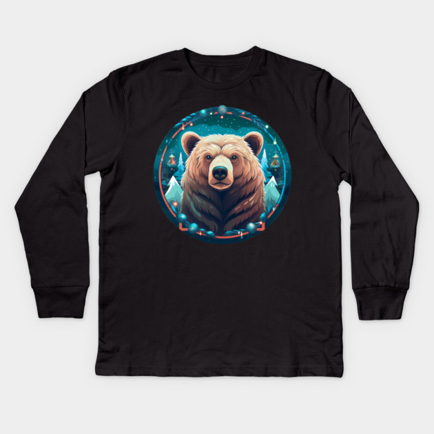 Grizzly Bear in Ornmament , Love Bears Kids Long Sleeve T-Shirt by logiamerch