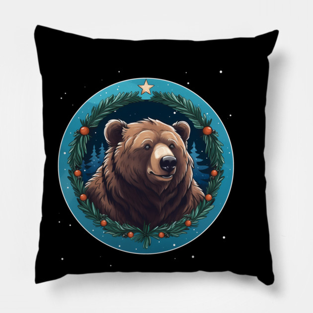 Grizzly Bear in Ornmament , Love Bears Pillow by logiamerch