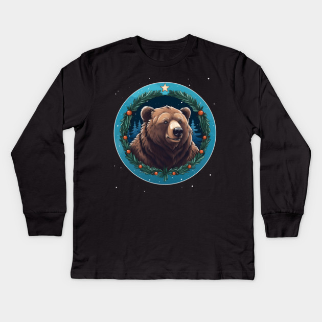 Grizzly Bear in Ornmament , Love Bears Kids Long Sleeve T-Shirt by logiamerch