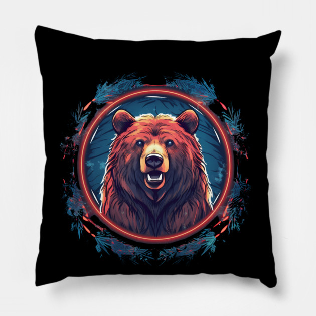 Grizzly Bear in Ornmament, Love Bears Pillow by logiamerch