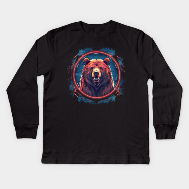 Grizzly Bear in Ornmament, Love Bears Kids Long Sleeve T-Shirt by logiamerch