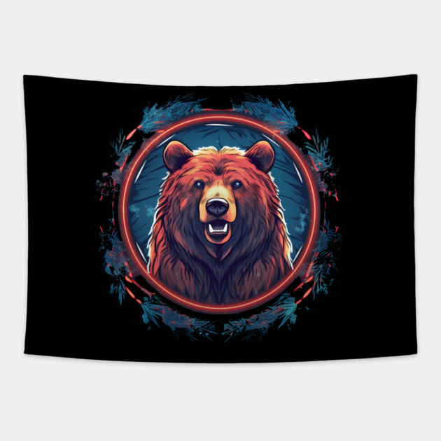 Grizzly Bear in Ornmament, Love Bears Tapestry by logiamerch