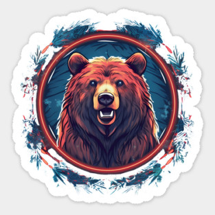 Grizzly Bear in Ornmament, Love Bears Sticker