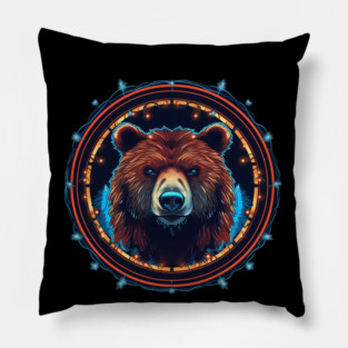 Grizzly Bear in Ornmament, Love Bears Pillow
