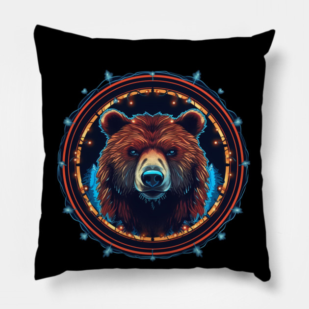 Grizzly Bear in Ornmament, Love Bears Pillow by logiamerch