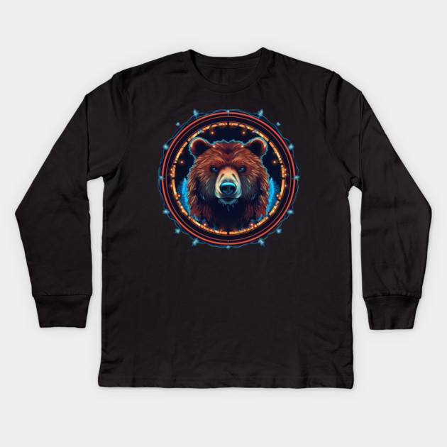 Grizzly Bear in Ornmament, Love Bears Kids Long Sleeve T-Shirt by logiamerch