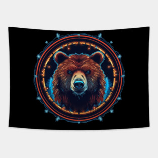 Grizzly Bear in Ornmament, Love Bears Tapestry