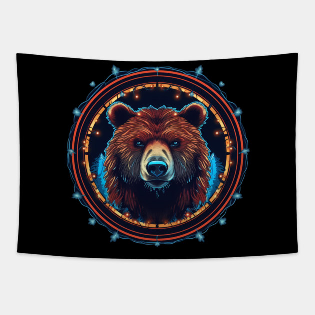 Grizzly Bear in Ornmament, Love Bears Tapestry by logiamerch