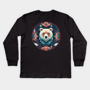 Grizzly Bear in Ornmament , Love Bears Kids Long Sleeve T-Shirt