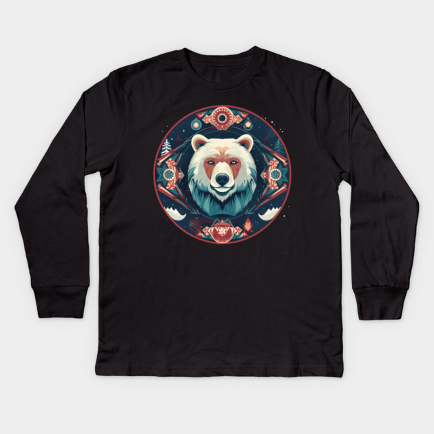 Grizzly Bear in Ornmament , Love Bears Kids Long Sleeve T-Shirt by logiamerch