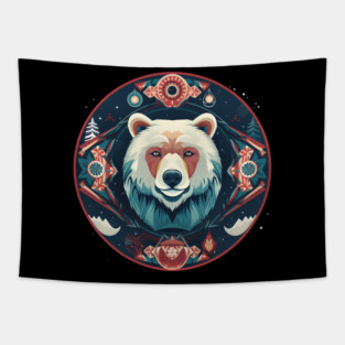 Grizzly Bear in Ornmament , Love Bears Tapestry