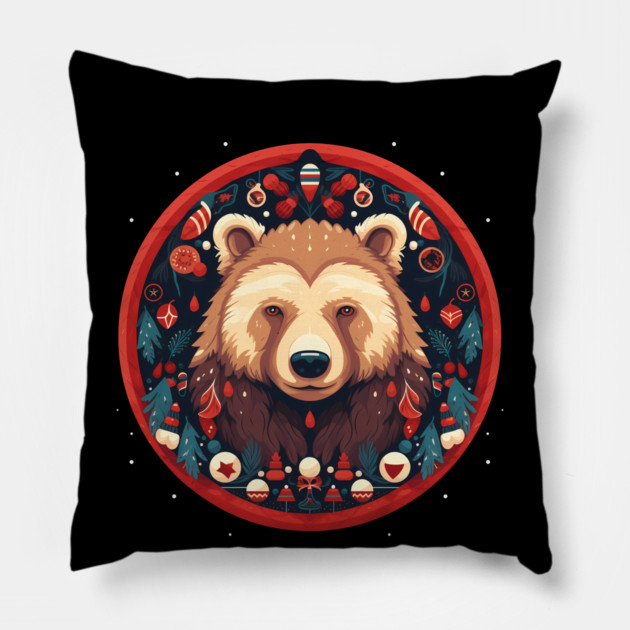 Grizzly Bear in Ornmament , Love Bears Pillow by logiamerch